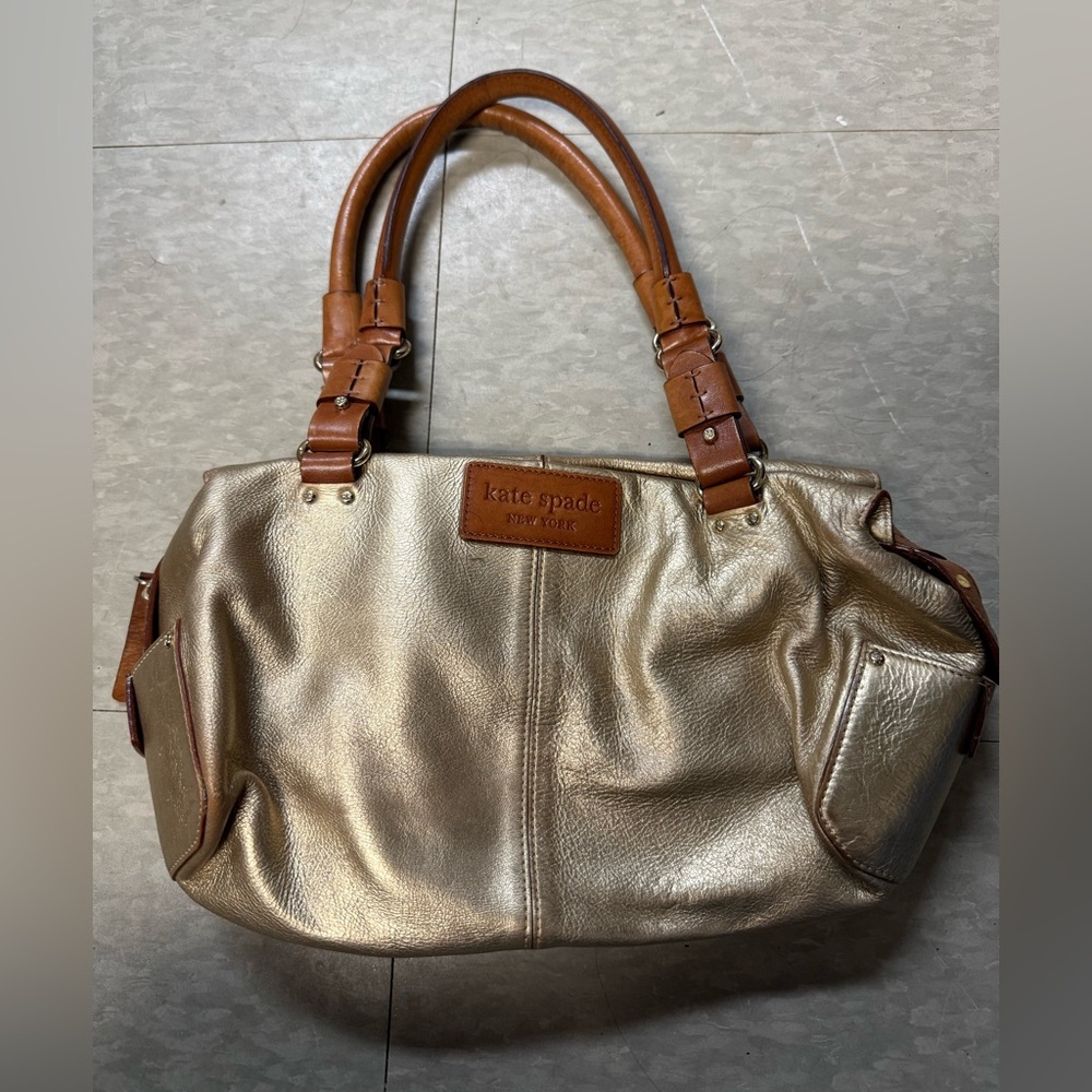 Kate Spade Vintage New York Gold Metallic Leather Satchel Bag